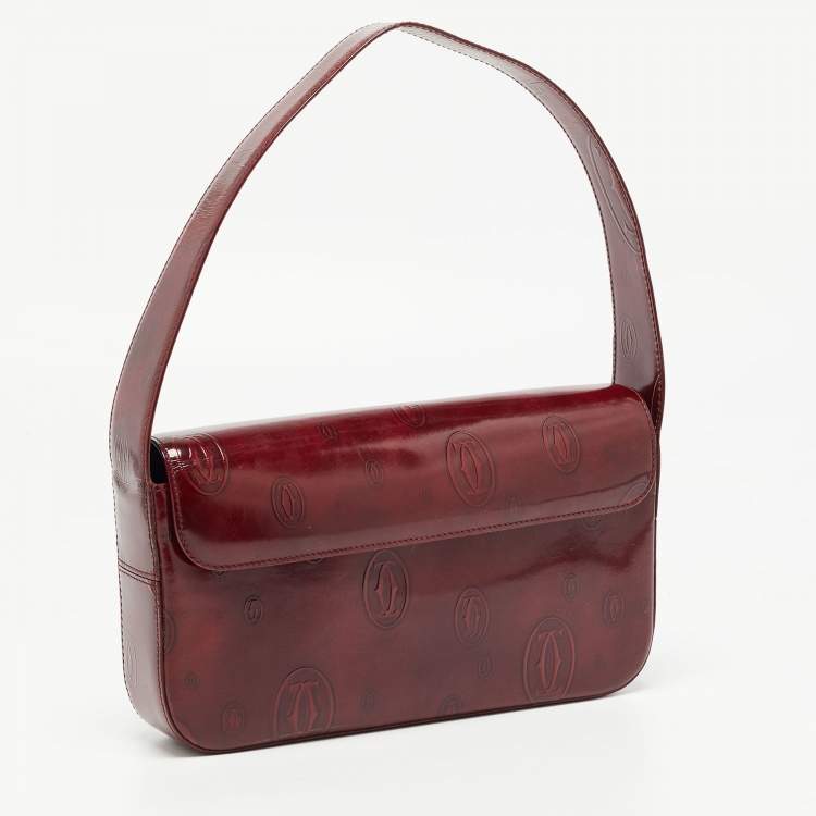 Pre Owned Cartier Burgundy Patent Leather Happy Birthday Baguette Bag