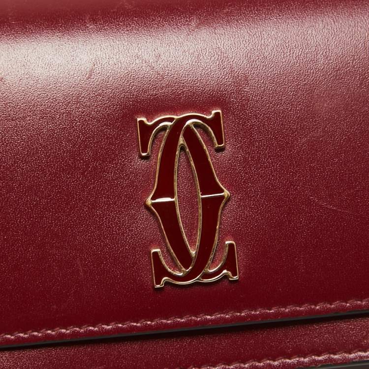Pre Owned Cartier Red Leather Double C De Cartier Card Case
