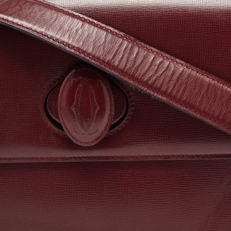 Pre Owned Cartier Burgundy Leather Must De Cartier Shoulder Bag