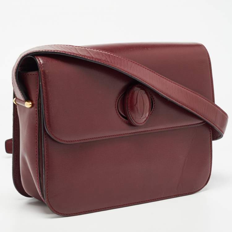Pre Owned Cartier Burgundy Leather Must De Cartier Shoulder Bag