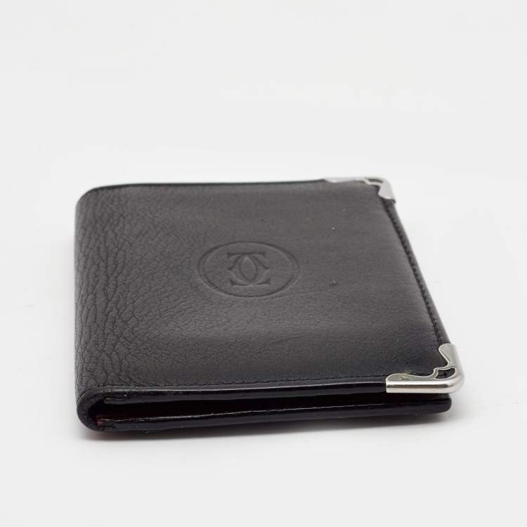 Pre Owned Cartier Black Leather Must De Cartier Bifold Card Case