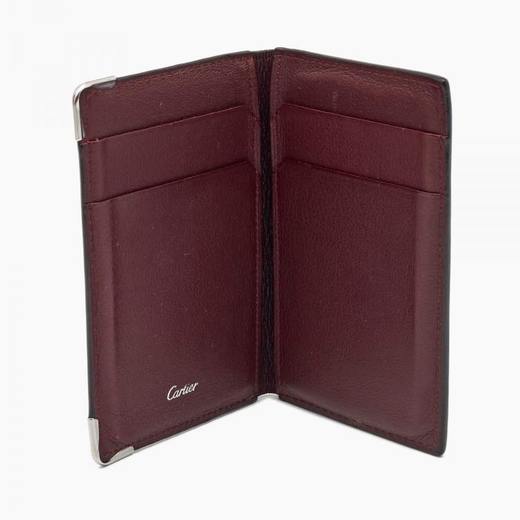 Pre Owned Cartier Black Leather Must De Cartier Bifold Card Case