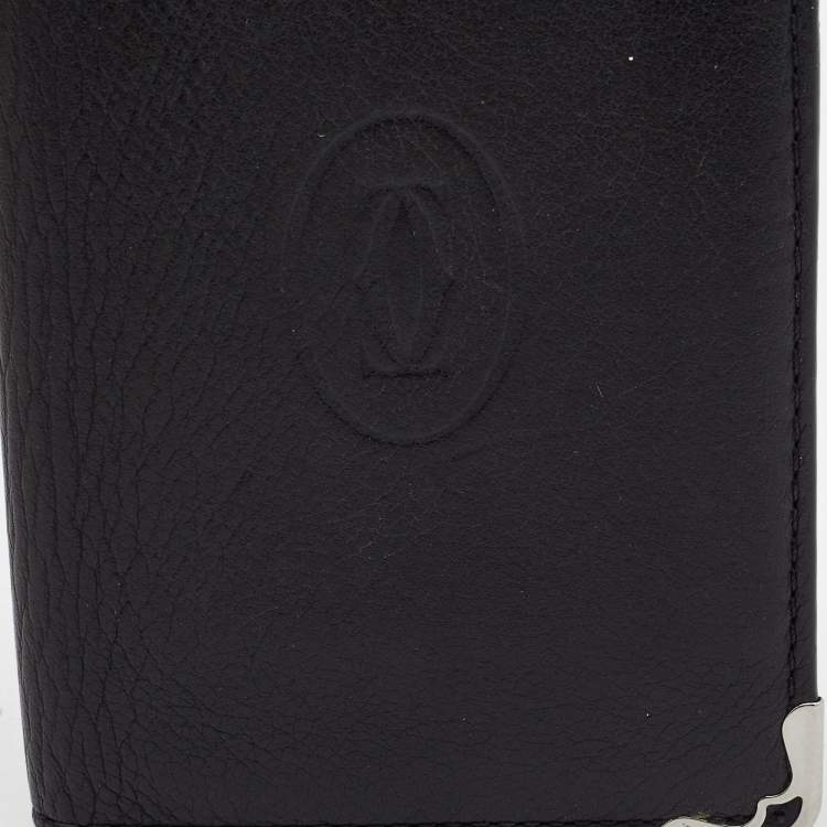 Pre Owned Cartier Black Leather Must De Cartier Bifold Card Case