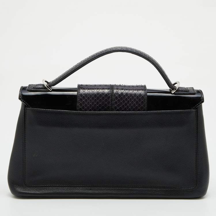 Pre Owned Cartier Black Leather and Python Classic Feminine Line Top Handle Bag