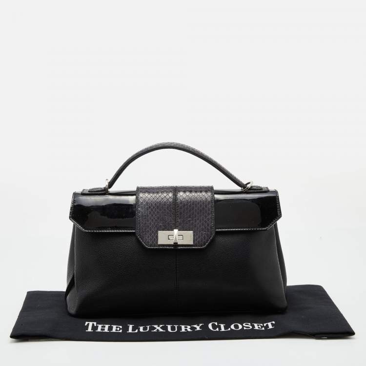 Pre Owned Cartier Black Leather and Python Classic Feminine Line Top Handle Bag
