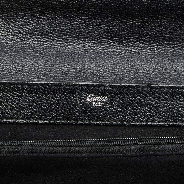 Pre Owned Cartier Black Leather and Python Classic Feminine Line Top Handle Bag