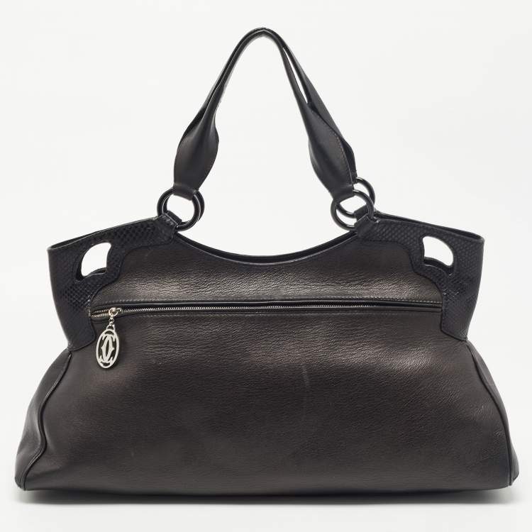 Pre Owned Cartier Black Leather and Python Embossed Medium Marcello de Cartier Shoulder Bag