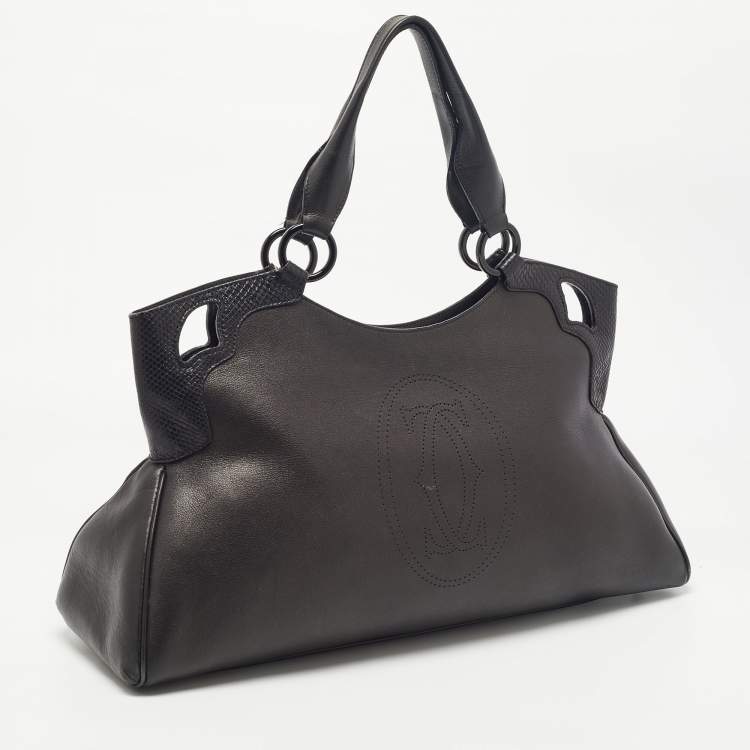 Pre Owned Cartier Black Leather and Python Embossed Medium Marcello de Cartier Shoulder Bag
