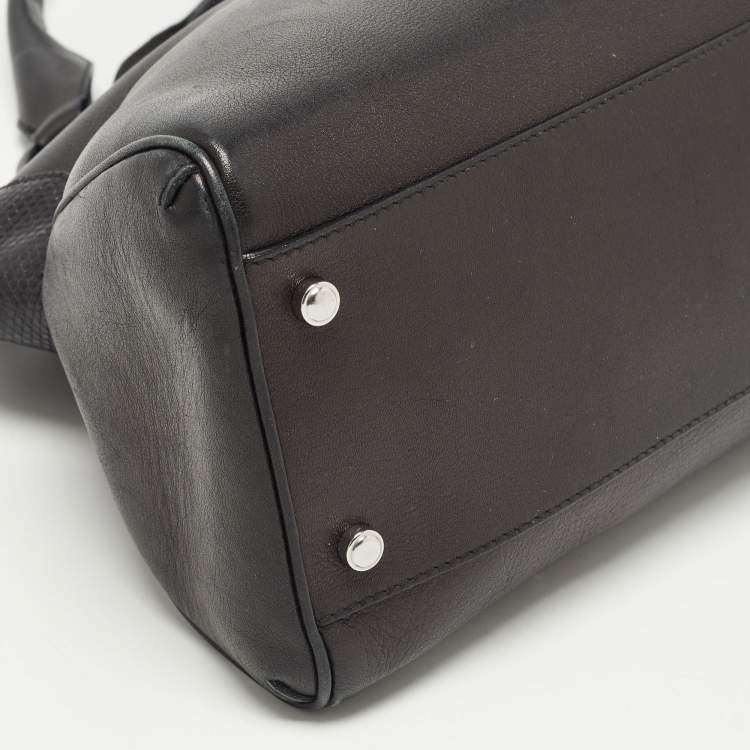 Pre Owned Cartier Black Leather and Python Embossed Medium Marcello de Cartier Shoulder Bag