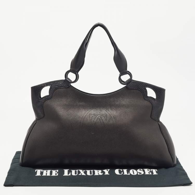 Pre Owned Cartier Black Leather and Python Embossed Medium Marcello de Cartier Shoulder Bag