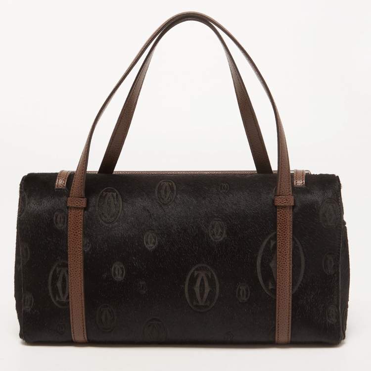 Pre Owned Cartier Black/Brown Calfhair and Leather Happy Birthday Cabochon Flap Bag
