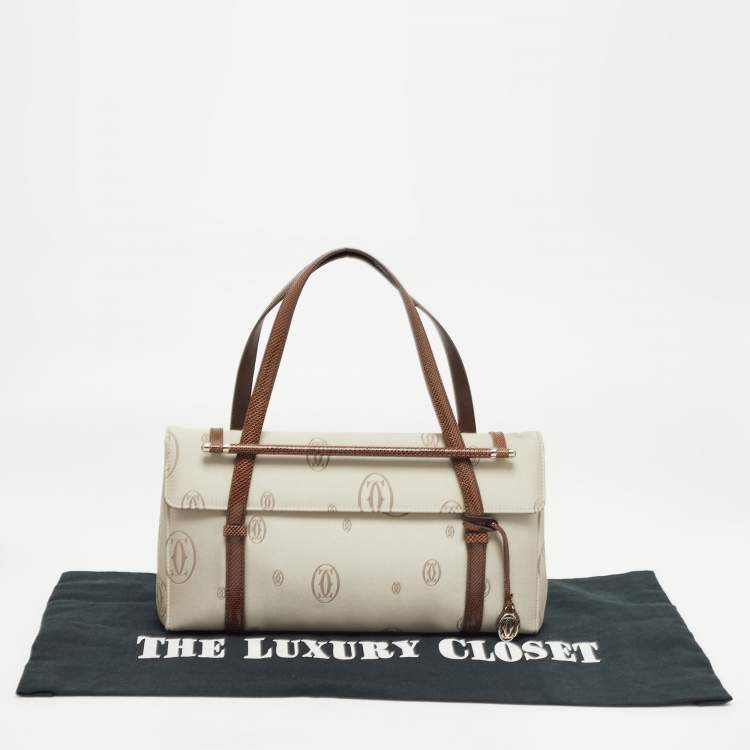 Pre Owned Cartier Brown/Grey Satin and Lizard Happy Birthday Cabochon Flap Bag