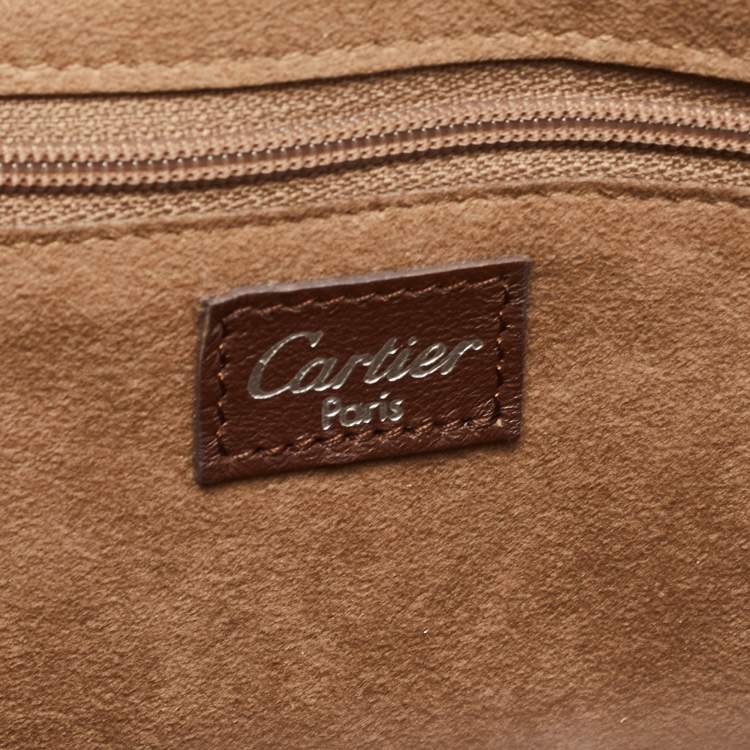 Pre Owned Cartier Brown/Grey Satin and Lizard Happy Birthday Cabochon Flap Bag