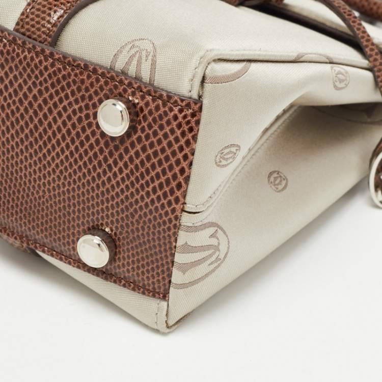 Pre Owned Cartier Brown/Grey Satin and Lizard Happy Birthday Cabochon Flap Bag