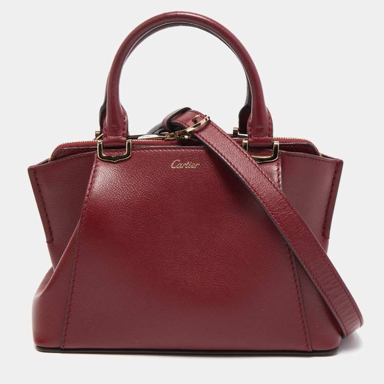 Pre Owned Cartier Burgundy Leather Mini C de Cartier Satchel