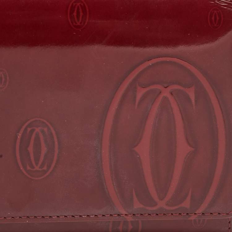 Pre Owned Cartier Burgundy Patent Leather Happy Birthday Continental Wallet