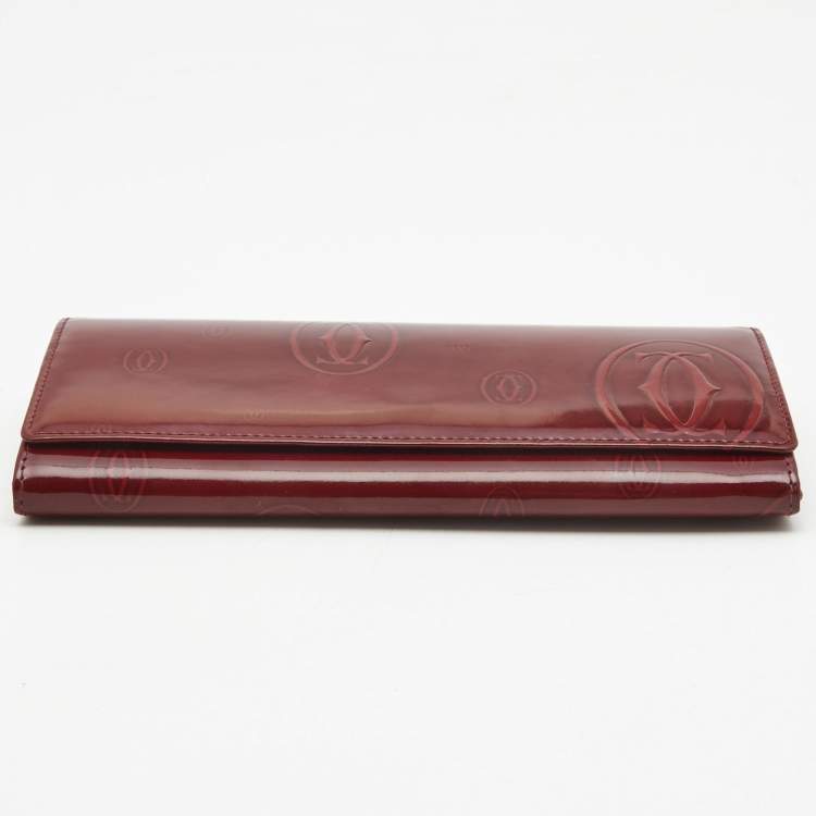 Pre Owned Cartier Burgundy Patent Leather Happy Birthday Continental Wallet