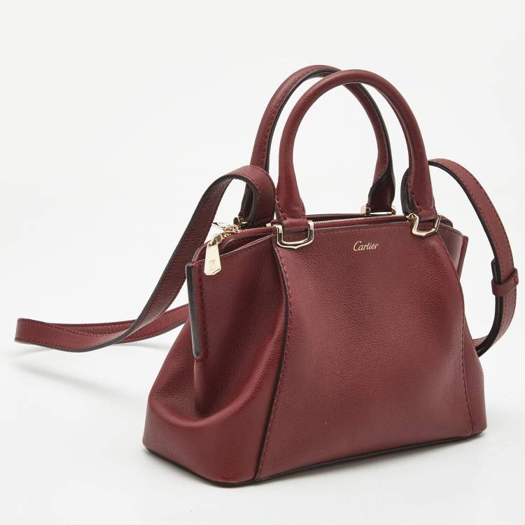 Pre Owned Cartier Burgundy Leather Mini C de Cartier Satchel