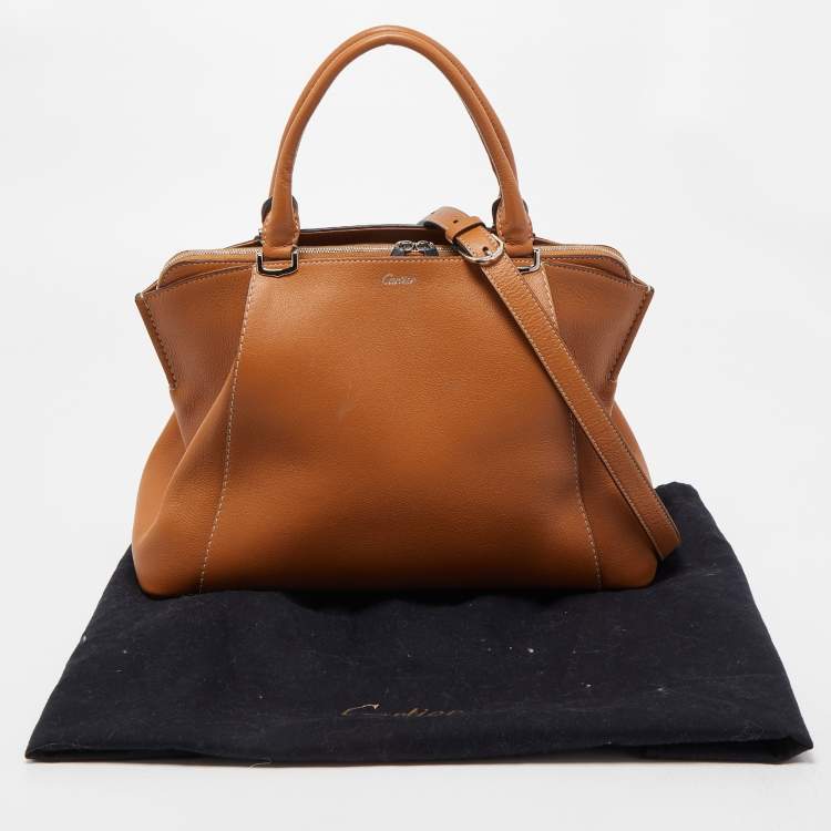Pre Owned Cartier Tan Leather C de Cartier Bag