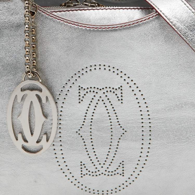 Pre Owned Cartier Silver/Red Leather Marcello de Cartier Bag