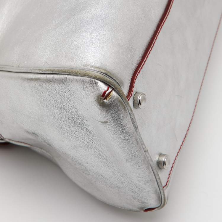 Pre Owned Cartier Silver/Red Leather Marcello de Cartier Bag