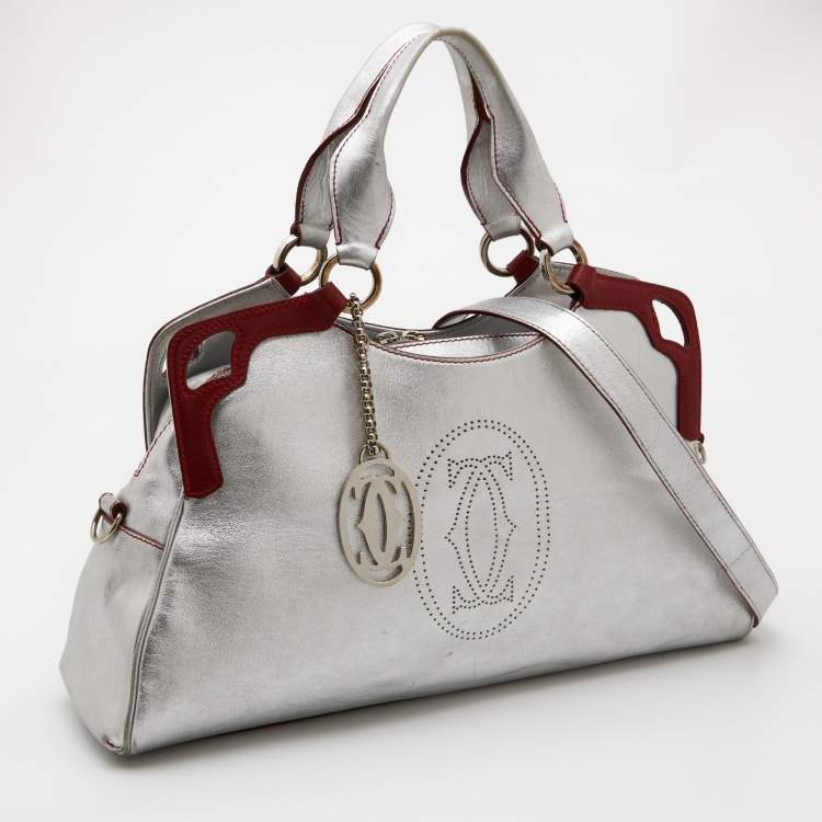 Pre Owned Cartier Silver/Red Leather Marcello de Cartier Bag