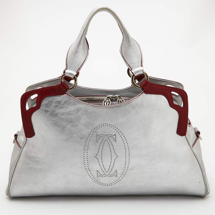 Pre Owned Cartier Silver/Red Leather Marcello de Cartier Bag