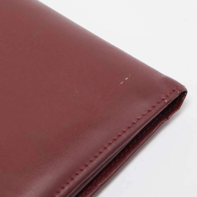 Pre Owned Cartier Burgundy Leather Must De Cartier Tri Fold Wallet