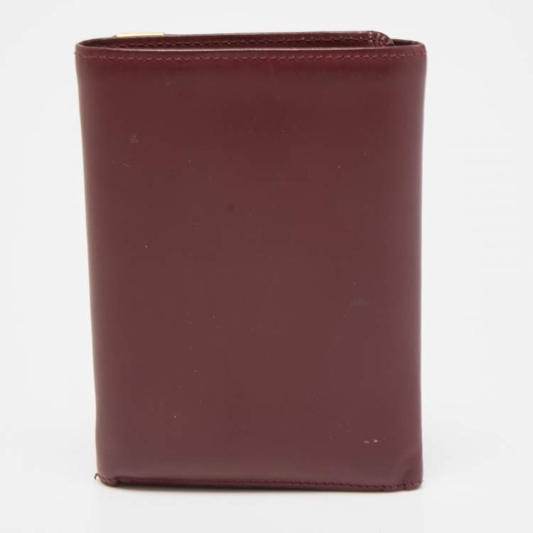 Pre Owned Cartier Burgundy Leather Must De Cartier Tri Fold Wallet