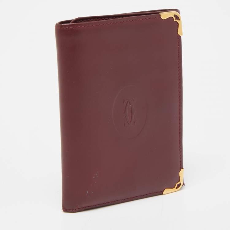 Pre Owned Cartier Burgundy Leather Must De Cartier Tri Fold Wallet