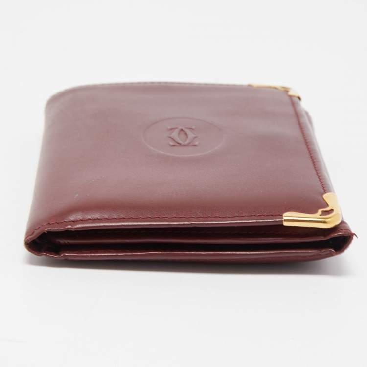 Pre Owned Cartier Burgundy Leather Must De Cartier Tri Fold Wallet