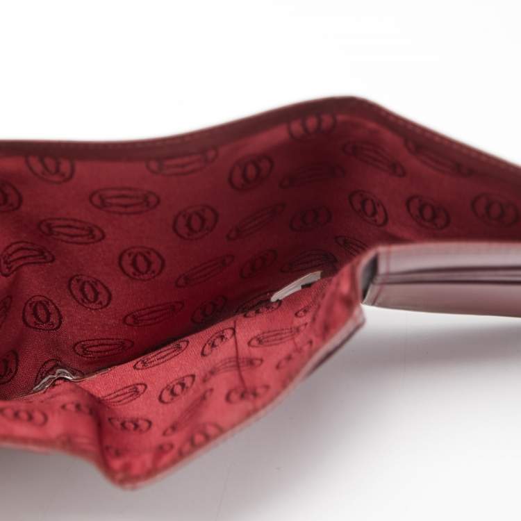 Pre Owned Cartier Burgundy Leather Must De Cartier Tri Fold Wallet