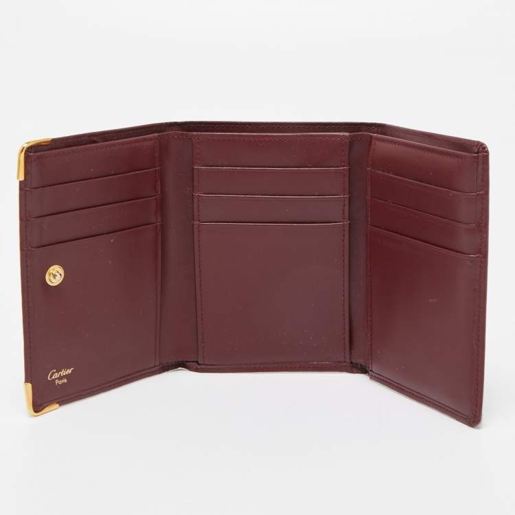 Pre Owned Cartier Burgundy Leather Must De Cartier Tri Fold Wallet