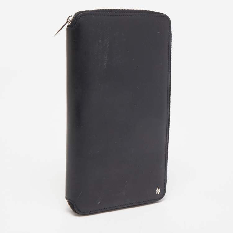 Pre Owned Cartier Black Leather Zip Around Organizer Clutch