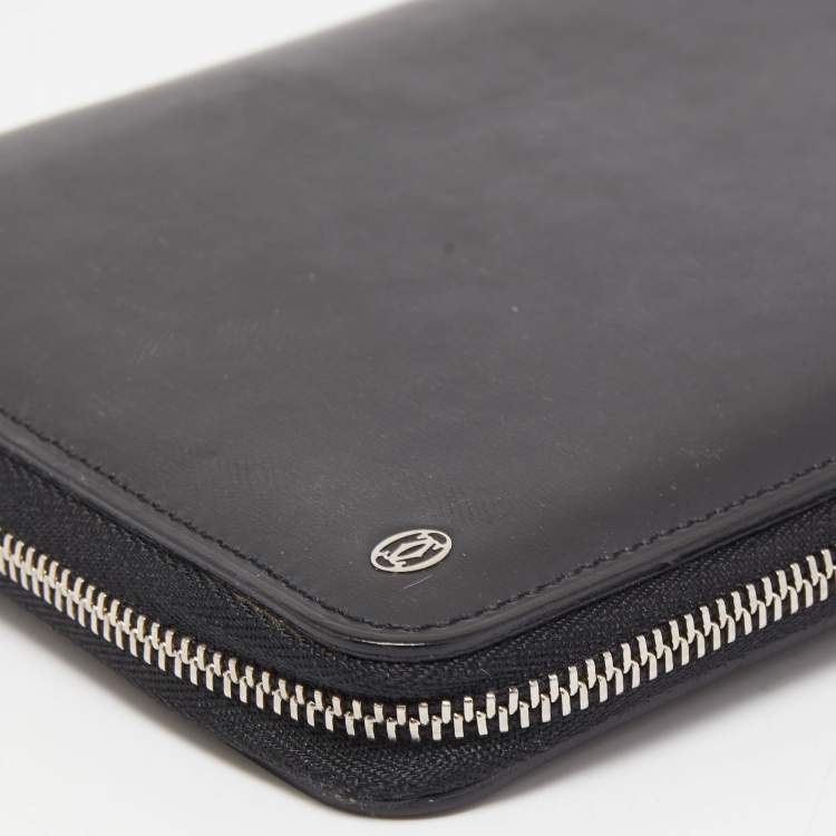 Pre Owned Cartier Black Leather Zip Around Organizer Clutch