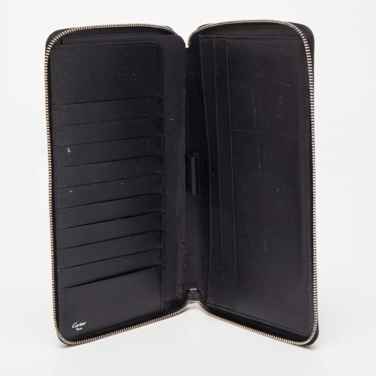 Pre Owned Cartier Black Leather Zip Around Organizer Clutch