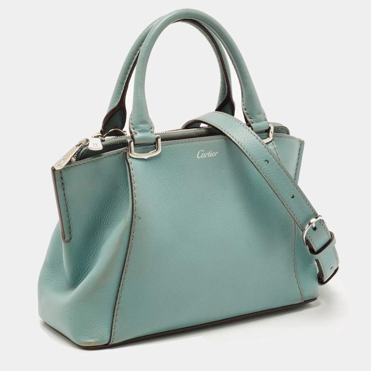 Pre Owned Cartier Mint Green Leather Mini C de Cartier Satchel