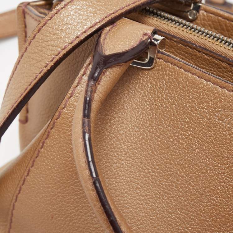 Pre Owned Cartier Metallic Beige Leather Mini C De Cartier Satchel