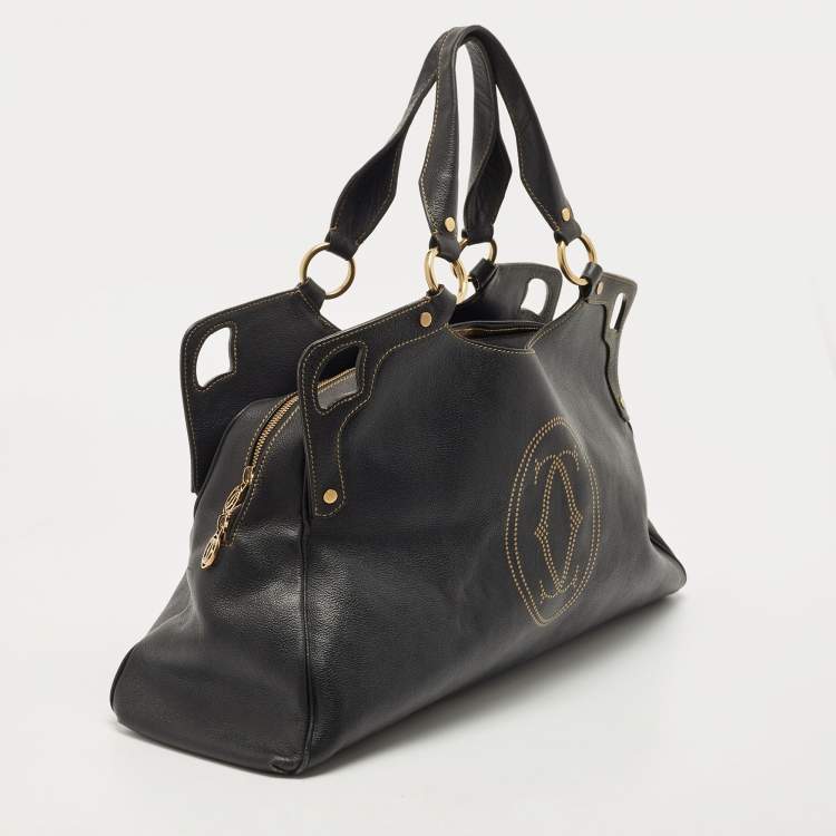 Pre Owned Cartier Black Leather Large Marcello de Cartier Bag