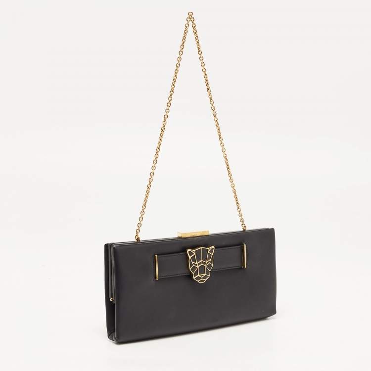 Pre Owned Cartier Black Leather Panthere de Cartier Chain Clutch