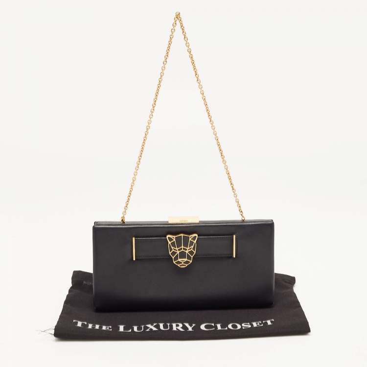 Pre Owned Cartier Black Leather Panthere de Cartier Chain Clutch
