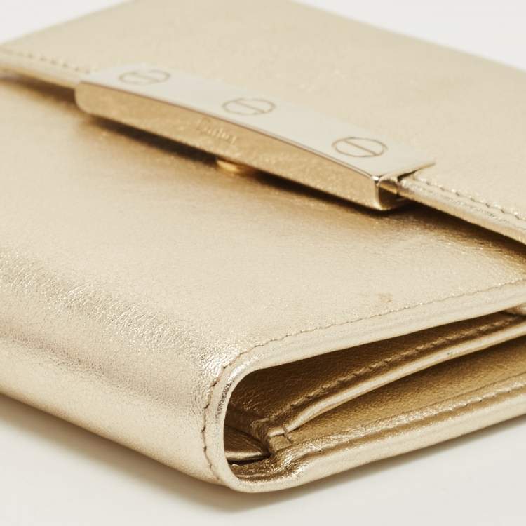 Pre Owned Cartier Gold Leather Love Compact Wallet 