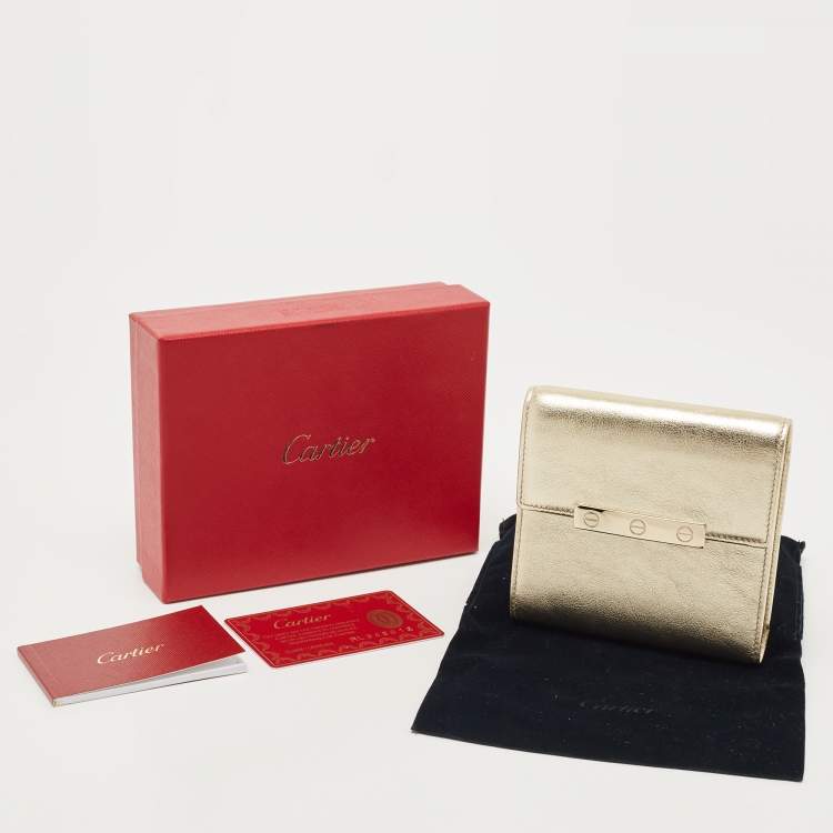 Pre Owned Cartier Gold Leather Love Compact Wallet 