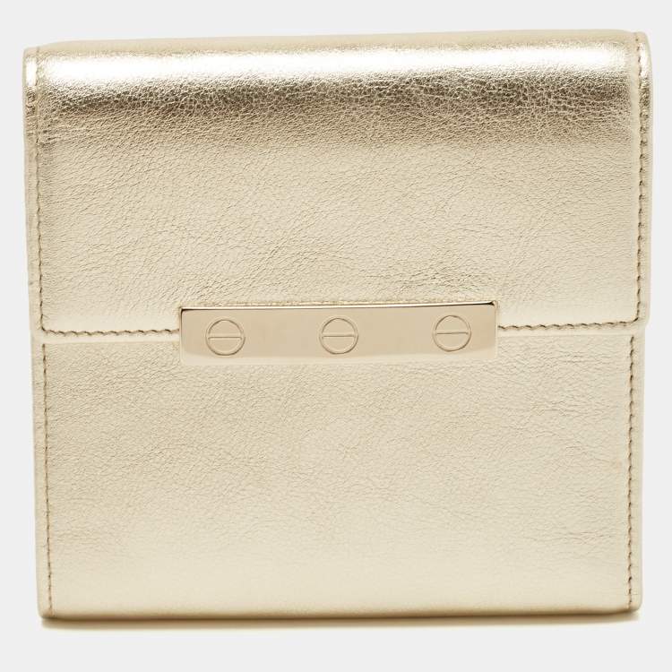 Pre Owned Cartier Gold Leather Love Compact Wallet 