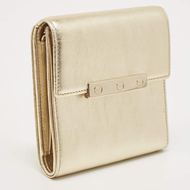 Pre Owned Cartier Gold Leather Love Compact Wallet 