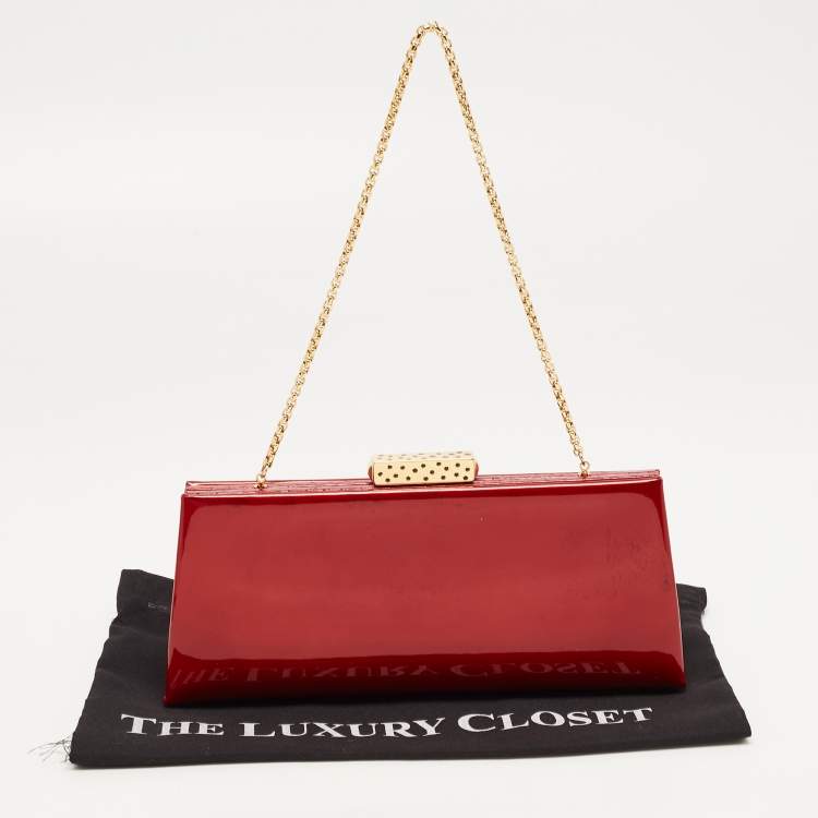 مملوكة مسبقًا Cartier Red Patent Leather and Snake Trim Chain Clutch