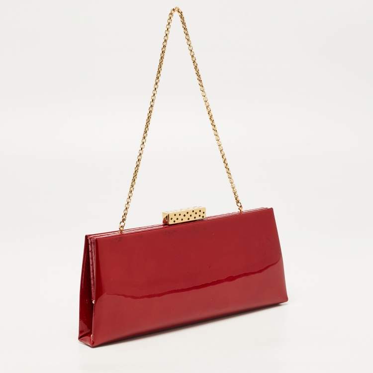 مملوكة مسبقًا Cartier Red Patent Leather and Snake Trim Chain Clutch