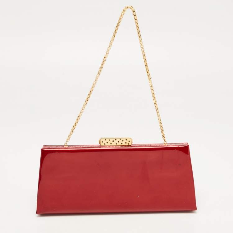 مملوكة مسبقًا Cartier Red Patent Leather and Snake Trim Chain Clutch