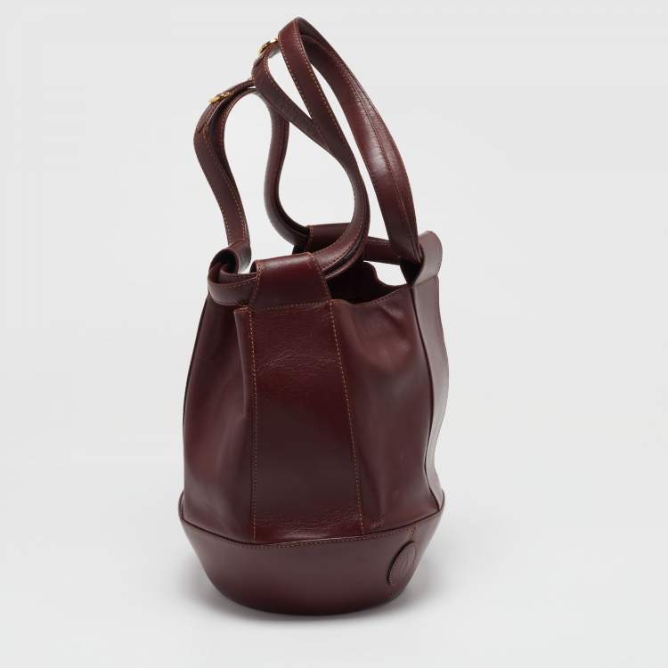 Pre Owned Cartier Burgundy Leather Must de Cartier Bucket Bag