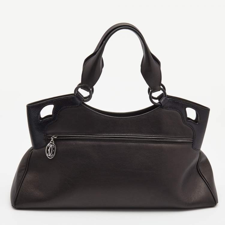 Pre Owned Cartier Black Leather and Python Embossed Medium Marcello de Cartier Shoulder Bag
